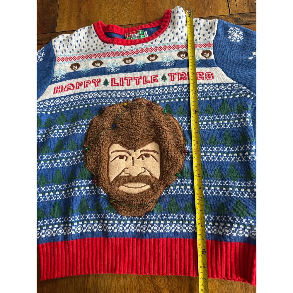 Bob Ross Happy Little Trees Light Up Ugly Christmas Sweater Size L - Picture 7 of 13